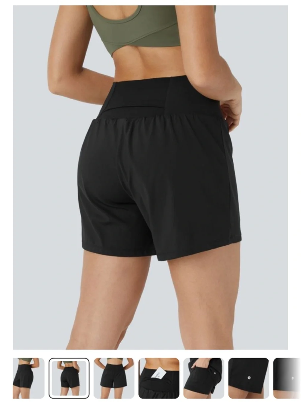 High-Waist Black 2-in-1 yoga shorts - Picture 2 of 6